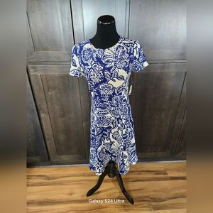 Floral Blue and White Knit Dress